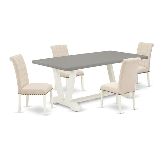 5-Piece Gorgeous Dinette Set A Great Cement Color Dining Room Table Top And 4 Awesome Linen Fabric Dining Chairs By East West Furniture | Dining Sets | Modishstore