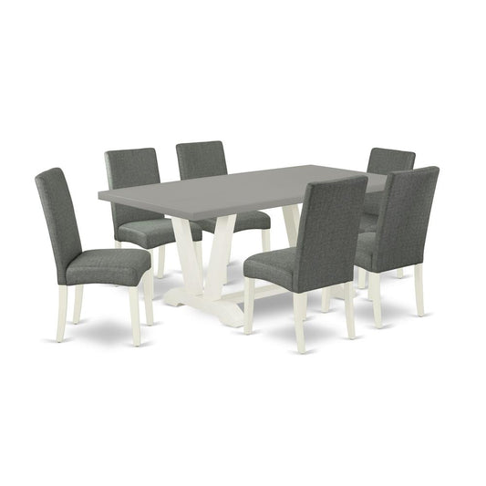 7-Pc Dinette Set - 6 Dining Chairs And 1 Modern Rectangular Cement Dining Table By East West Furniture | Dining Sets | Modishstore