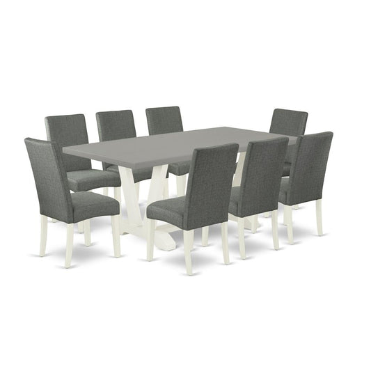 9-Pc Dining Room Set - 8 Upholstered Dining Chairs And 1 Modern Rectangular Cement Dining Table By East West Furniture | Dining Sets | Modishstore