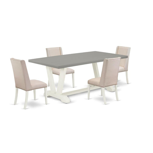 5-Piece Awesome Dining Set An Excellent Cement Color Kitchen Table Top And 4 Lovely Linen Fabric Parson Dining Room Chairs By East West Furniture | Dining Sets | Modishstore