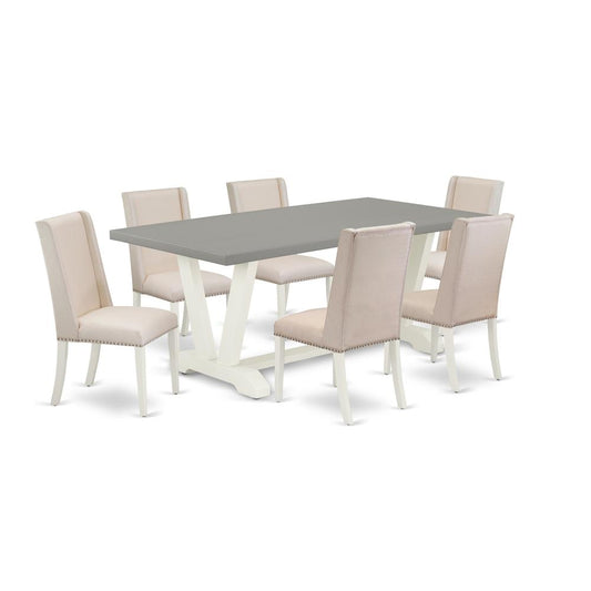7-Piece Gorgeous Dining Room Set A Superb Cement Color Modern Dining Table Top And 6 Excellent Linen Fabric Kitchen Parson Chairs By East West Furniture | Dining Sets | Modishstore