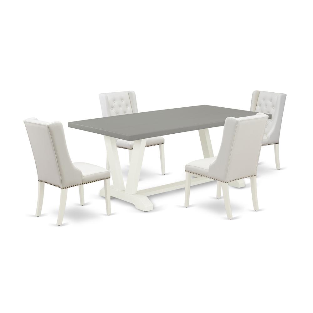 5-Piece Dining Room Table Set Includes 4 White Pu Leather Dining Room Chairs Button Tufted By East West Furniture | Dining Sets | Modishstore