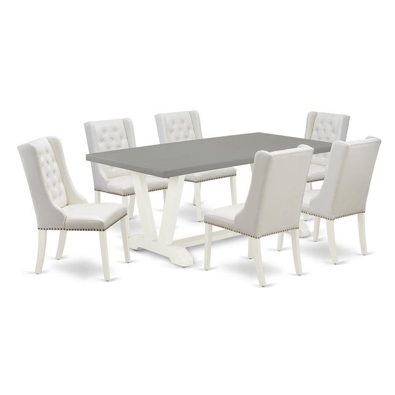 7-Pc Dining Room Set Consists Of 6 White Pu Leather Mid Century Dining Chairs Button Tufted By East West Furniture | Dining Sets | Modishstore