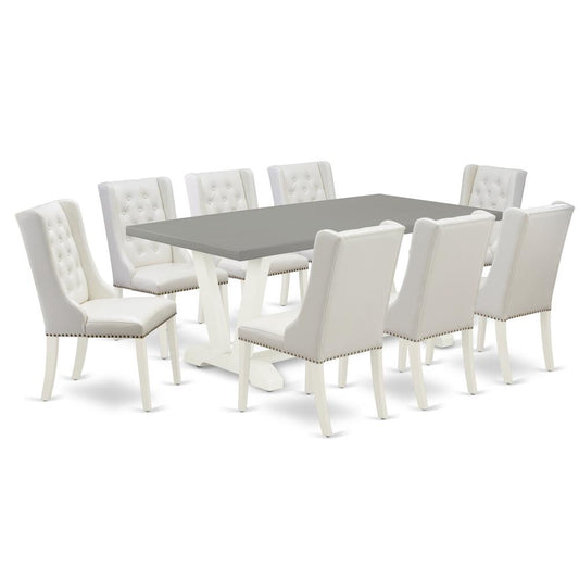 9-Pc Dining Table Set Includes 8 White Pu Leather Dining Chair Button Tufted By East West Furniture | Dining Sets | Modishstore