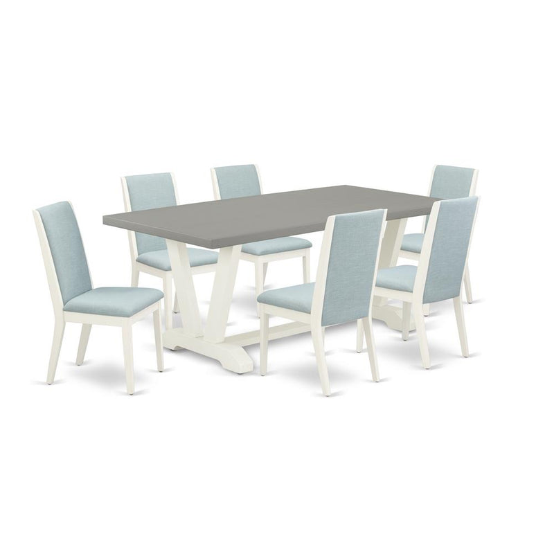 7-Piece Modern Dinette Set A Good Cement Color Dining Table Top And 6 Gorgeous Linen Fabric Parson Dining Room Chairs By East West Furniture | Dining Sets | Modishstore