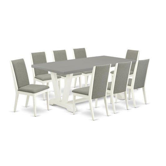 9-Piece Amazing Dinette Set A Great Cement Color Modern Dining Table Top And 8 Lovely Linen Fabric Parson Chairs By East West Furniture | Dining Sets | Modishstore