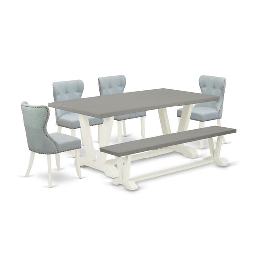 6-Piece Dining Table Set- 4 Mid Century Dining Chairs By East West Furniture | Dining Sets | Modishstore