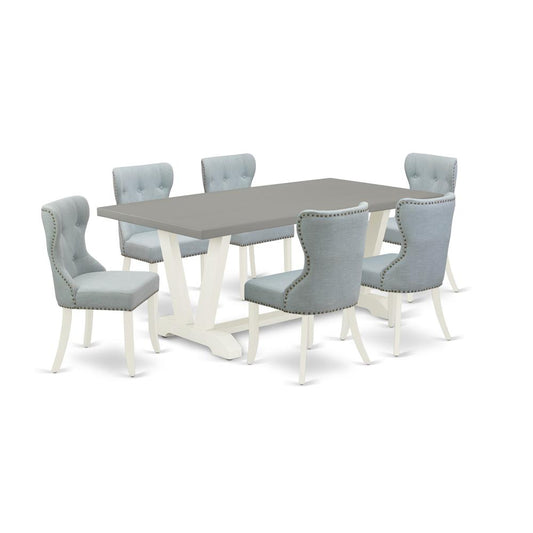 7-Pc Dining Table Set- 6 Mid Century Dining Chairs By East West Furniture | Dining Sets | Modishstore