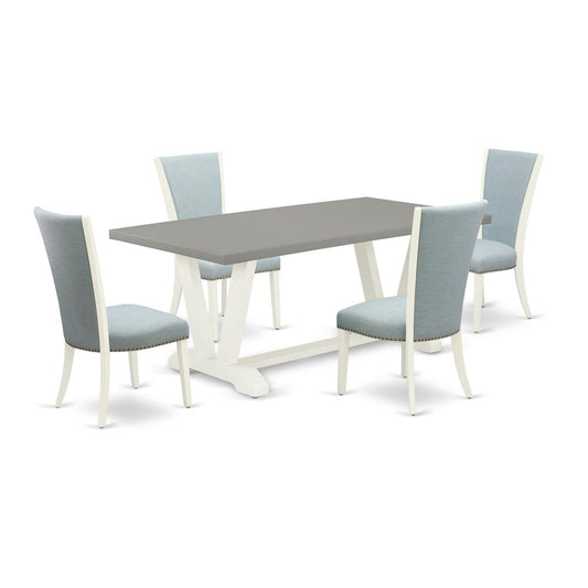5 Piece Dining Room Set - 4 Baby Blue Linen Fabric Upholstered Dining Chairs By East West Furniture | Dining Sets | Modishstore