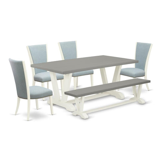 6 Piece Modern Dining Table Set - 4 Baby Blue Linen Fabric Comfortable Chair By East West Furniture | Dining Sets | Modishstore