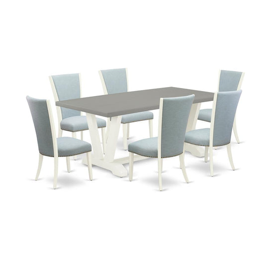 7 Piece Modern Dining Table Set - 6 Baby Blue Linen Fabric Parson Chairs By East West Furniture | Dining Sets | Modishstore