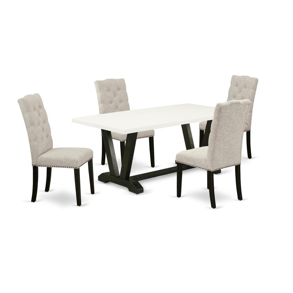 5-Pc Rectangular Dinette Set Included 4 Dining Chairs Upholstered Seat And High Button Tufted Chair Back And Rectangular Mid Century Dining Table By East West Furniture | Dining Sets | Modishstore