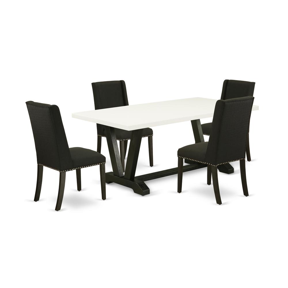 5-Piece Included 4 Kitchen Dining Chairs Upholstered Nails Head Seat And Stylish Chair Back And Rectangular Dining Dining Table By East West Furniture | Dining Sets | Modishstore