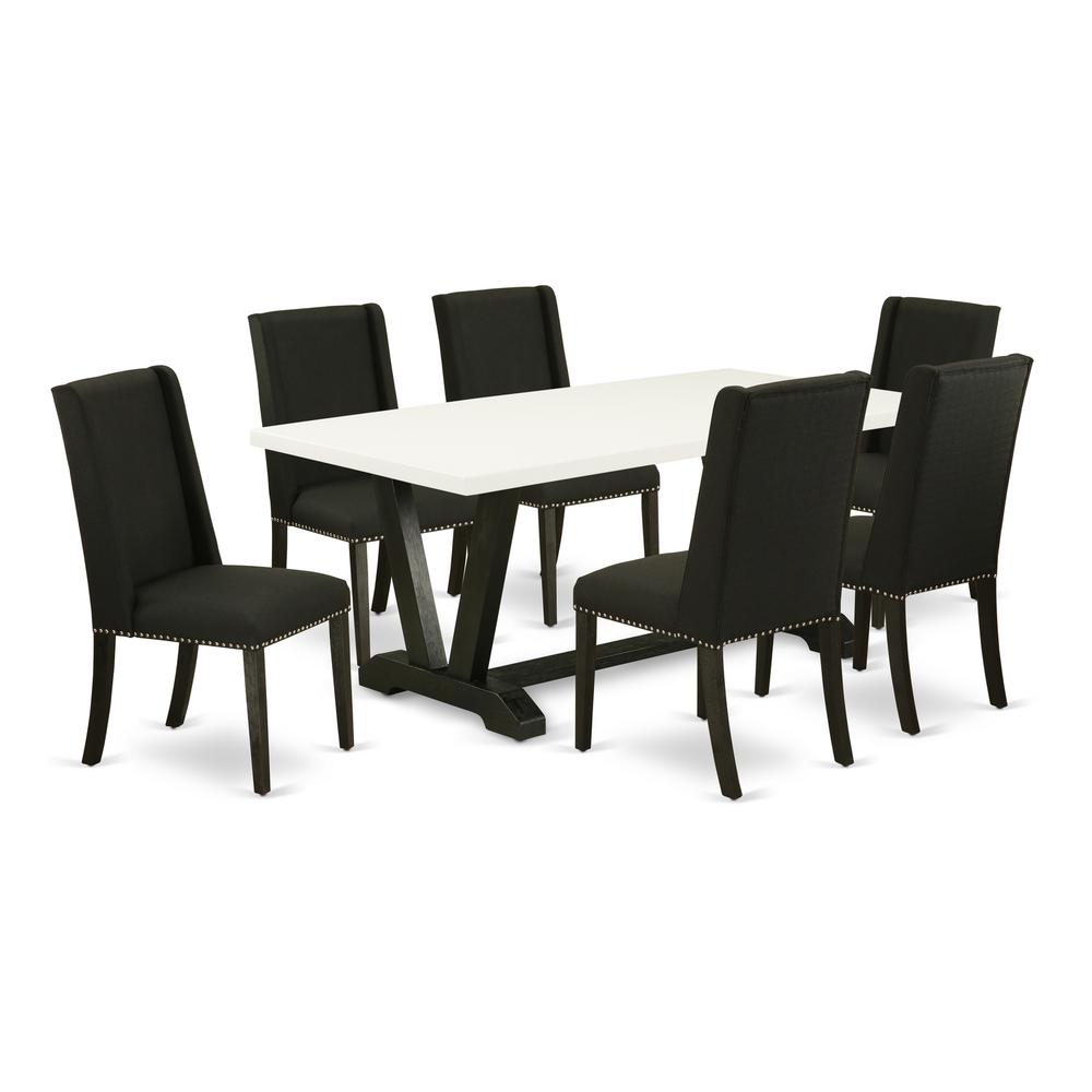7-Piece Dinette Set - 6 Padded Parson Chairs And A Rectangular Dinner Table Solid Wood Frame By East West Furniture | Dining Sets | Modishstore