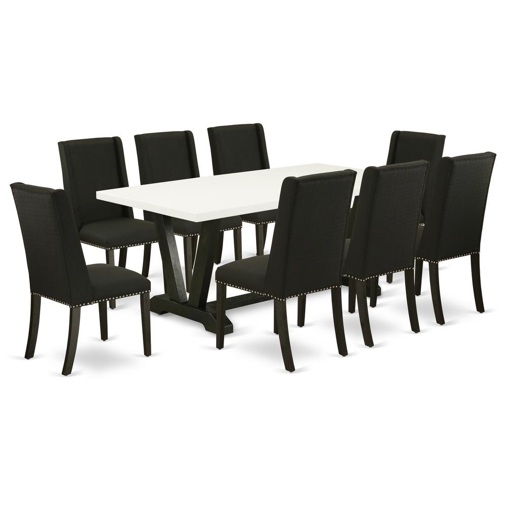 9-Piece Kitchen Set - 8 Upholstered Dining Chairs And Wood Table Hardwood Frame By East West Furniture | Dining Sets | Modishstore