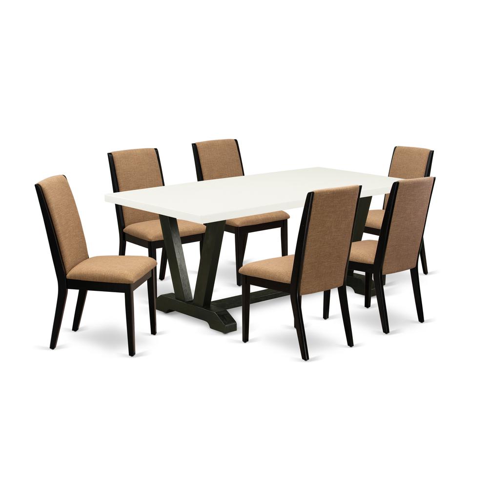 7-Piece Gorgeous Dining Table Set A Superb Linen White Wood Dining Table Top And 6 Stunning Linen Fabric Parson Chairs By East West Furniture | Dining Sets | Modishstore