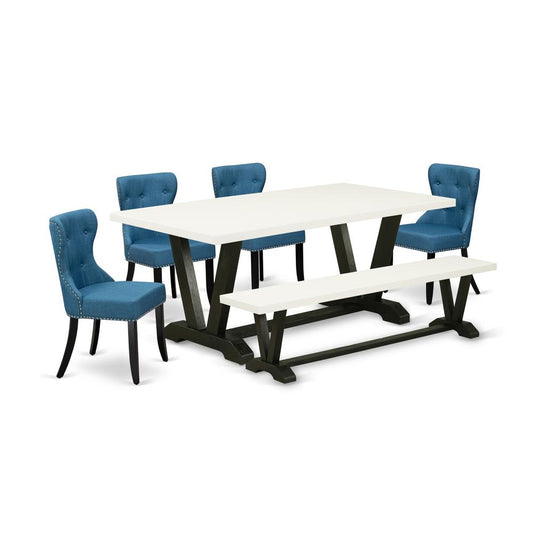 6-Pc Dining Room Table Set- 4 Parson Dining Room Chairs By East West Furniture | Dining Sets | Modishstore
