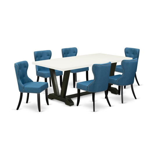 7-Piece Dinette Set- 6 Padded Parson Chairs By East West Furniture | Dining Sets | Modishstore