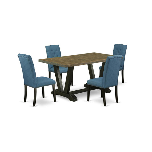 5-Piece Stylish An Excellent Distressed Jacobean Dining Table Top And 4 Gorgeous Linen Fabric Parson Chairs By East West Furniture | Dining Sets | Modishstore