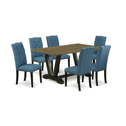 7-Piece Fashionable Dining Set An Excellent Distressed Jacobean Wood Dining Table Top And 6 Awesome Linen Fabric Dining Room Chairs By East West Furniture | Dining Sets | Modishstore