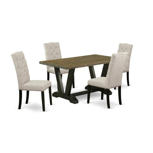 5-Piece Kitchen Dinette Set Included 4 Dining Room Chairs Upholstered Seat And High Button Tufted Chair Back And Rectangular Mid Century Dining Table By East West Furniture | Dining Sets | Modishstore