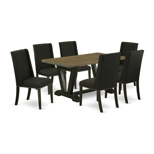7-Piece Dining Room Table Set - 6 Parson Dining Chairs And Dinette Table Hardwood Frame By East West Furniture | Dining Sets | Modishstore