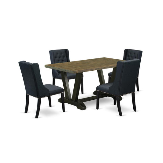 5 Piece Dining Table Set Includes 4 Black Linen Fabric Kitchen Chairs By East West Furniture | Dining Sets | Modishstore