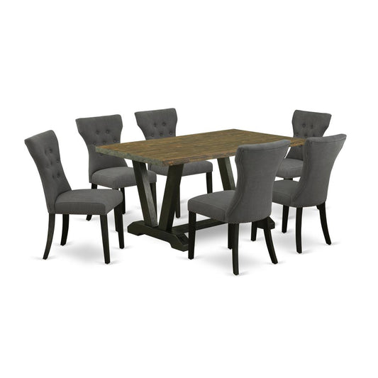 7-Piece Dining Room Set - 6 Upholstered Dining Chairs And A Rectangular Table Hardwood Structure By East West Furniture | Dining Sets | Modishstore