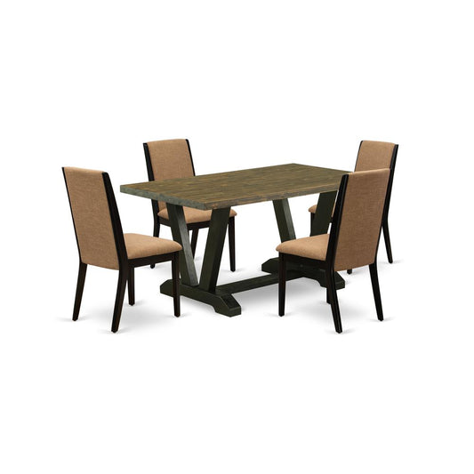 5-Piece Beautiful Dinette Set A Superb Distressed Jacobean Rectangular Dining Table Top And 4 Excellent Linen Fabric Padded Chairs By East West Furniture | Dining Sets | Modishstore