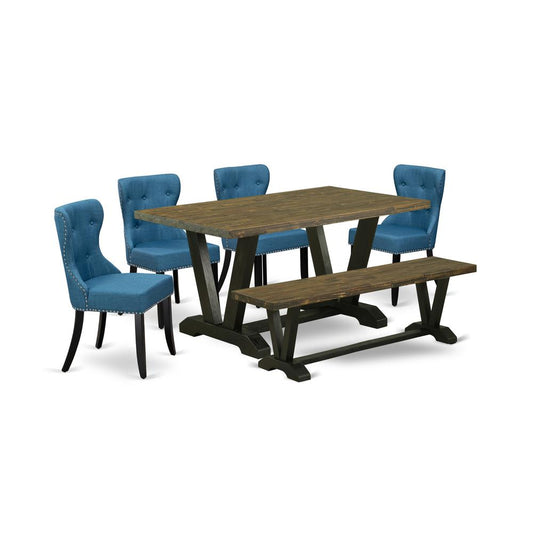 6-Piece Dining Table Set- 4 Parson Dining Room Chairs By East West Furniture | Dining Sets | Modishstore