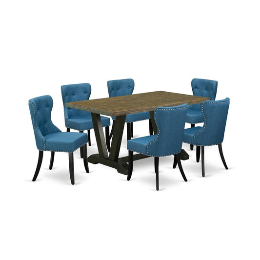 7-Pc Dinette Room Set- 6 Dining Padded Chairs By East West Furniture | Dining Sets | Modishstore
