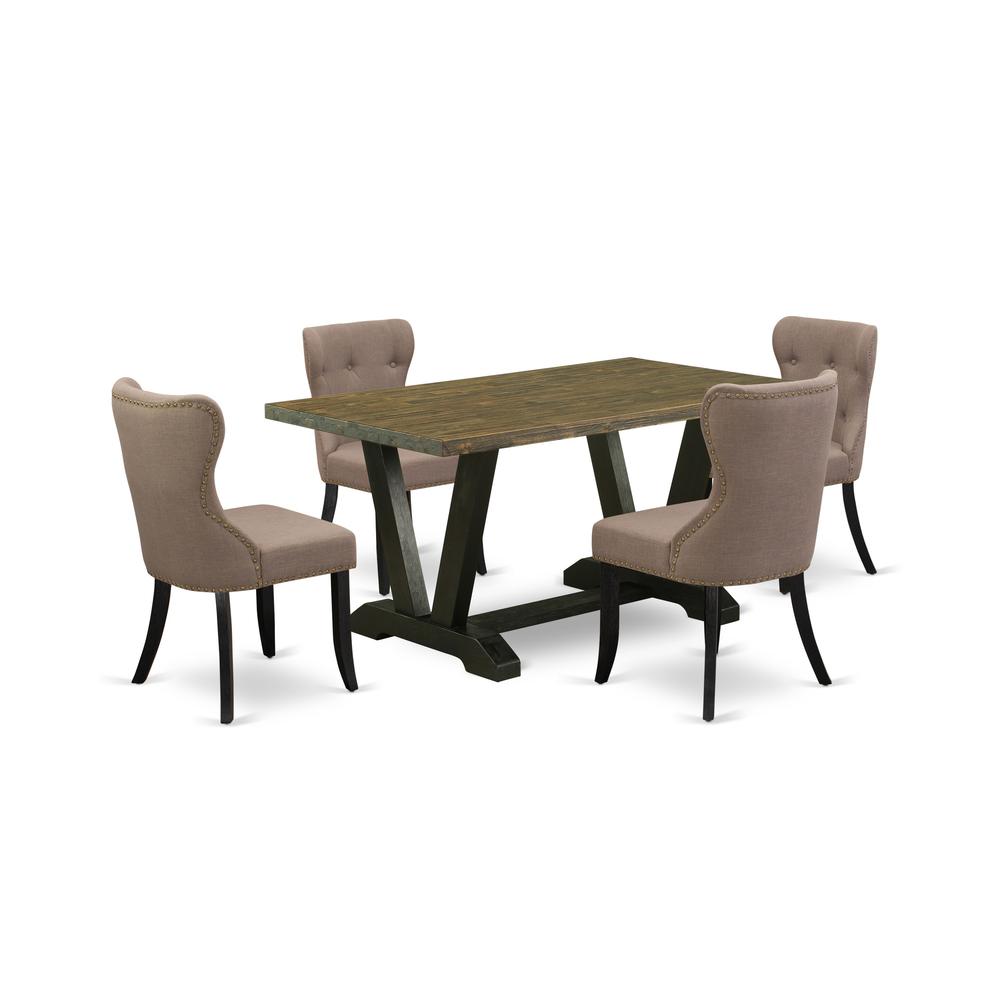 5-Pc Dining Table Set- 4 Parson Dining Chairs By East West Furniture | Dining Sets | Modishstore
