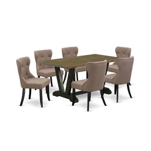 7-Piece Dining Set- 6 Upholstered Dining Chairs By East West Furniture | Dining Sets | Modishstore