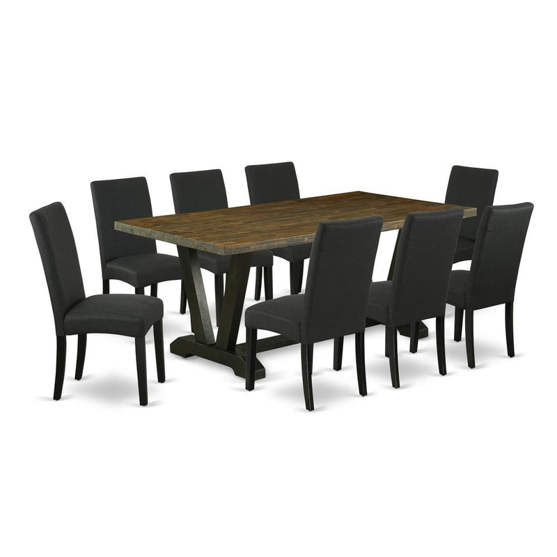 9-Piece Modern Dining Table Set- 8 Parson Chairs By East West Furniture | Dining Sets | Modishstore
