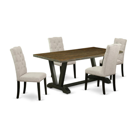 5-Piece Dining Set Included 4 Kitchen Parson Chair Upholstered Seat And High Button Tufted Chair Back And Rectangular Mid Century Dining Table By East West Furniture | Dining Sets | Modishstore