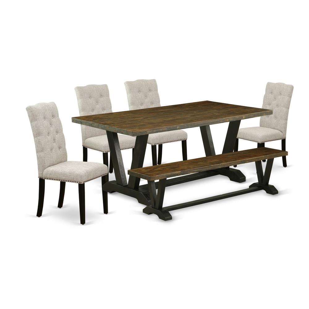 6-Pc Wooden Dining Table Set-Doeskin Linen Fabric Seat And Button Tufted Chair Back Parson Chairs, A Rectangular Bench And Rectangular Top Dining Room Table By East West Furniture | Dining Sets | Modishstore
