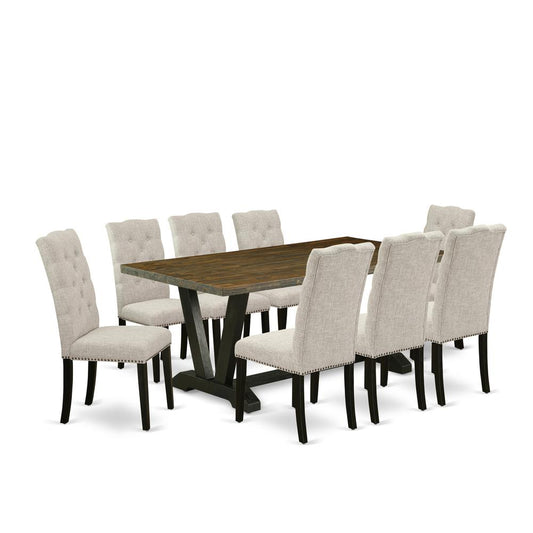 9-Piece Kitchen Table Set - 8 Parson Chairs And A Rectangular Kitchen Table Hardwood Structure By East West Furniture | Dining Sets | Modishstore