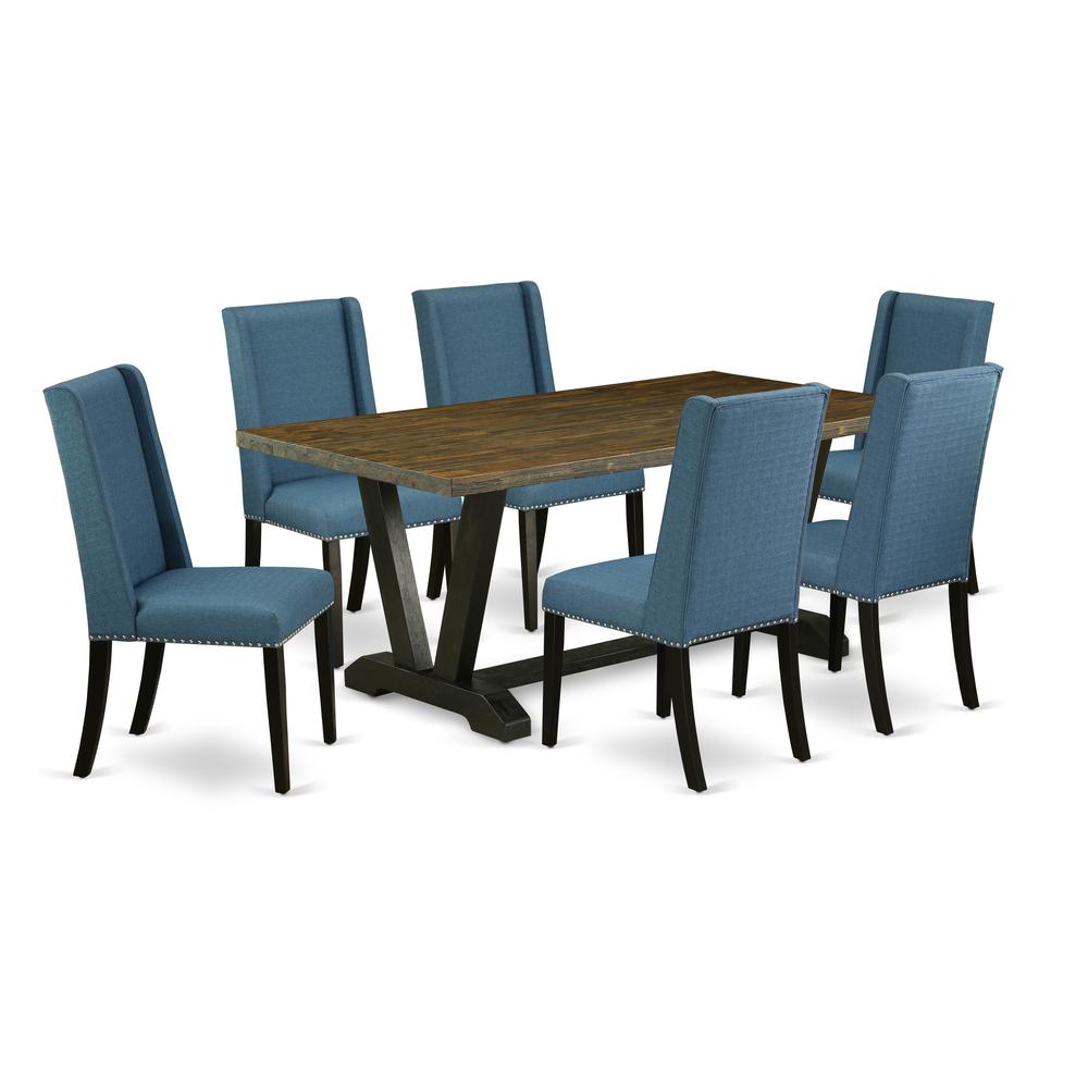 7-Piece Beautiful Rectangular Dining Room Table Set A Good Distressed Jacobean Kitchen Rectangular Table Top And 6 Amazing Linen Fabric Parson Dining Chairs By East West Furniture | Dining Sets | Modishstore
