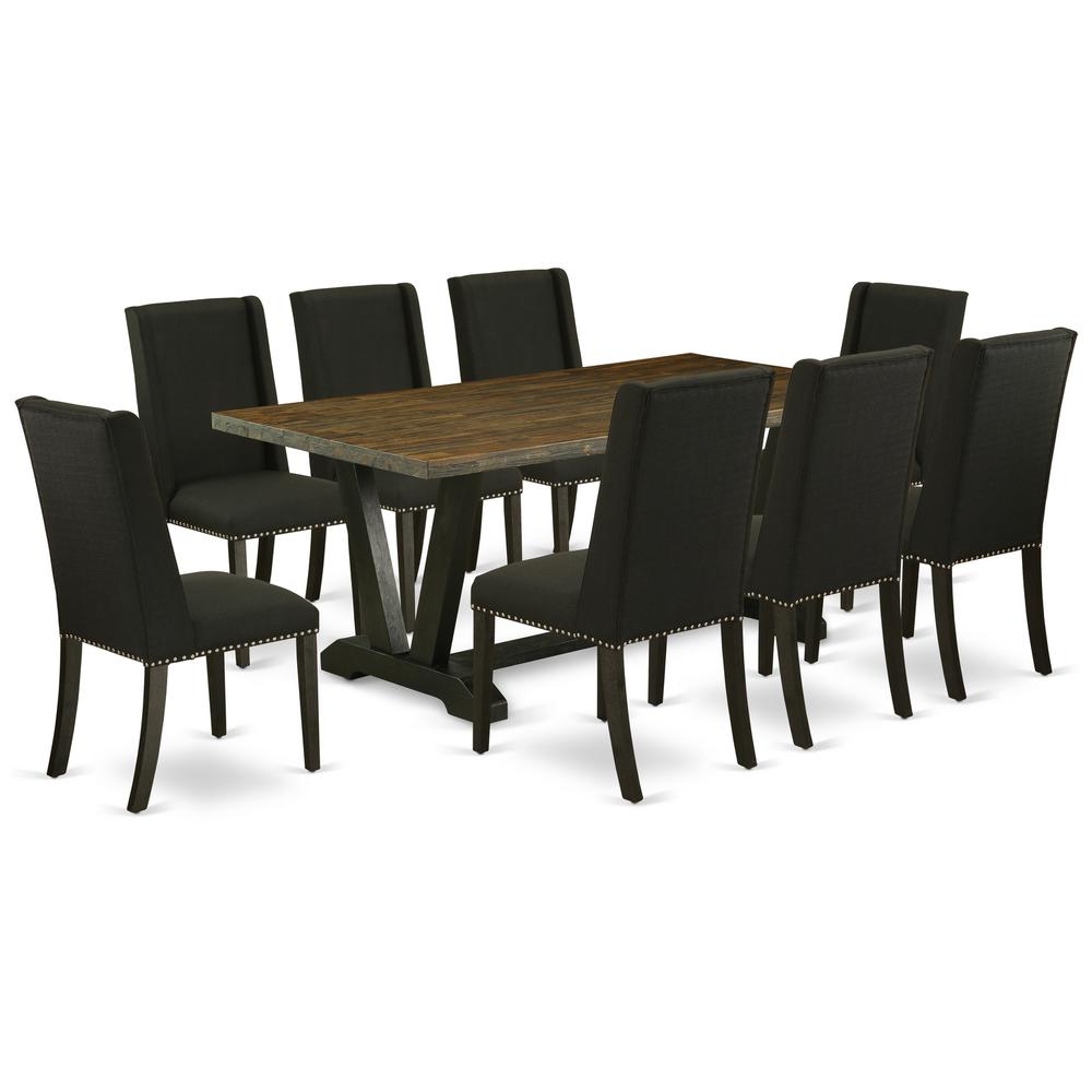 9-Piece Dining Room Table Set - 8 Kitchen Parson Chair And Wood Dining Table Hardwood Frame By East West Furniture | Dining Sets | Modishstore