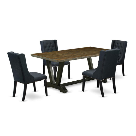 5 Piece Dining Table Set Consists Of 4 Black Linen Fabric Dining Chairs By East West Furniture | Dining Sets | Modishstore