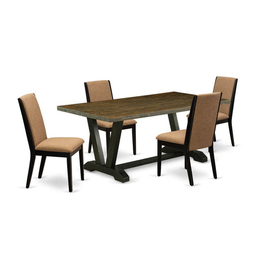 5-Piece Modern Dining Room Set A Superb Distressed Jacobean Kitchen Table Top And 4 Attractive Linen Fabric Padded Chairs By East West Furniture | Dining Sets | Modishstore