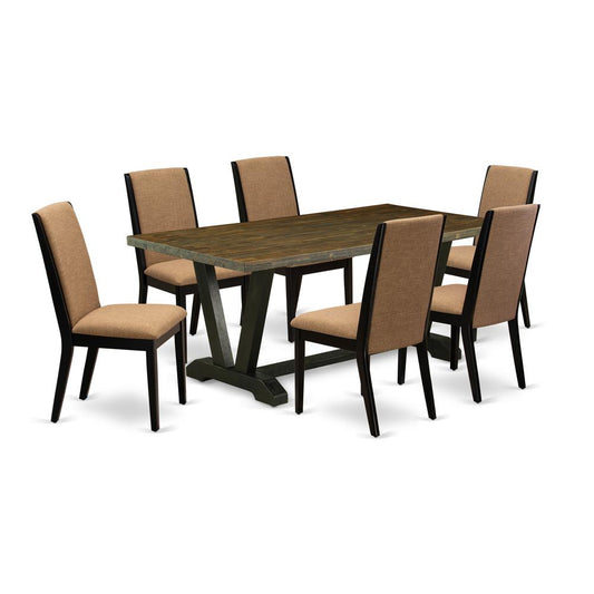 7-Piece Amazing Dining Room Table Set An Outstanding Distressed Jacobean Dining Table Top And 6 Gorgeous Linen Fabric Parson Dining Room Chairs By East West Furniture | Dining Sets | Modishstore