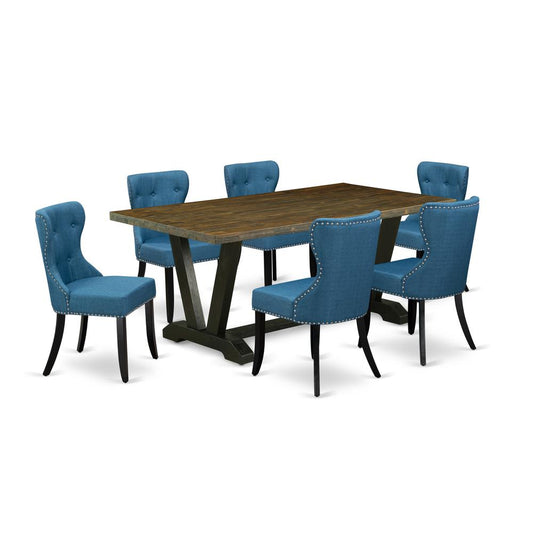 7-Piece Modern Dining Table Set- 6 Dining Padded Chairs By East West Furniture | Dining Sets | Modishstore