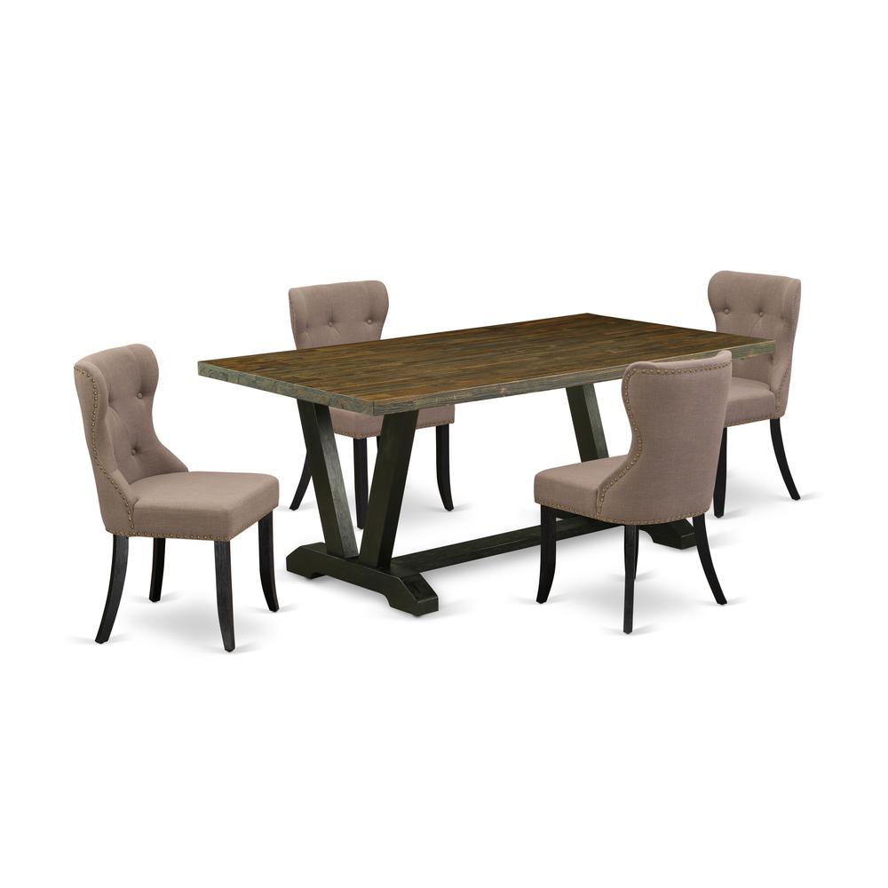5-Pc Dining Room Table Set- 4 Upholstered Dining Chairs By East West Furniture | Dining Sets | Modishstore