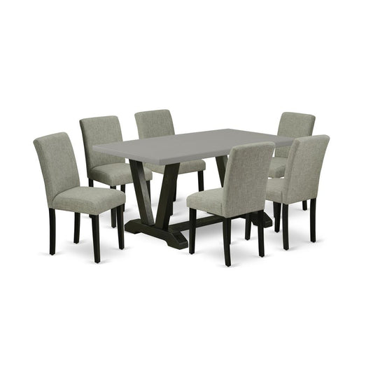 7-Pc Modern Dining Table Set - 6 Dining Padded Chairs And 1 Modern Rectangular Cement Breakfast Table By East West Furniture | Dining Sets | Modishstore