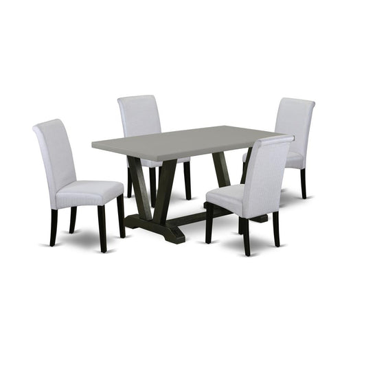 5-Pc Dinette Room Set - 4 Parson Dining Room Chairs And 1 Modern Rectangular Cement Dining Table By East West Furniture | Dining Sets | Modishstore