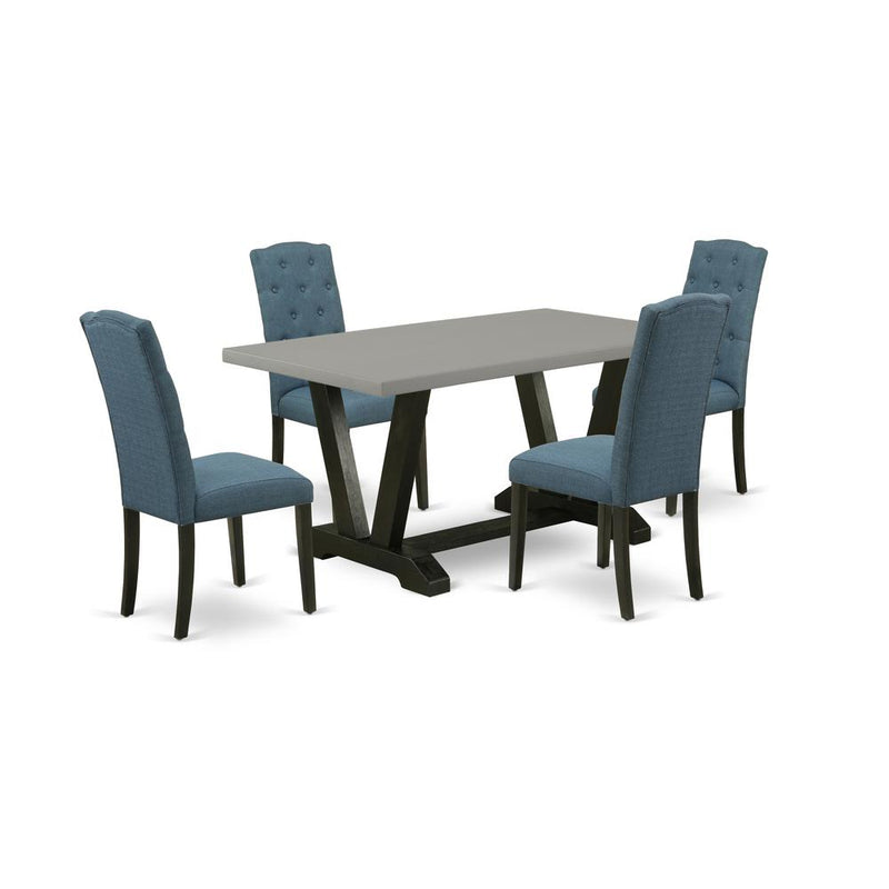 5-Pc Dinette Room Set - 4 Padded Parson Chairs And 1 Modern Rectangular Cement Kitchen Table By East West Furniture | Dining Sets | Modishstore