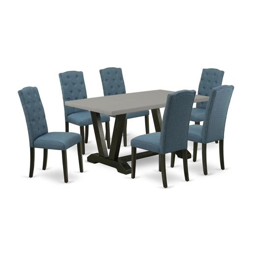 7-Pc Kitchen Table Set - 6 Dining Chairs And 1 Modern Rectangular Cement Kitchen Table By East West Furniture | Dining Sets | Modishstore