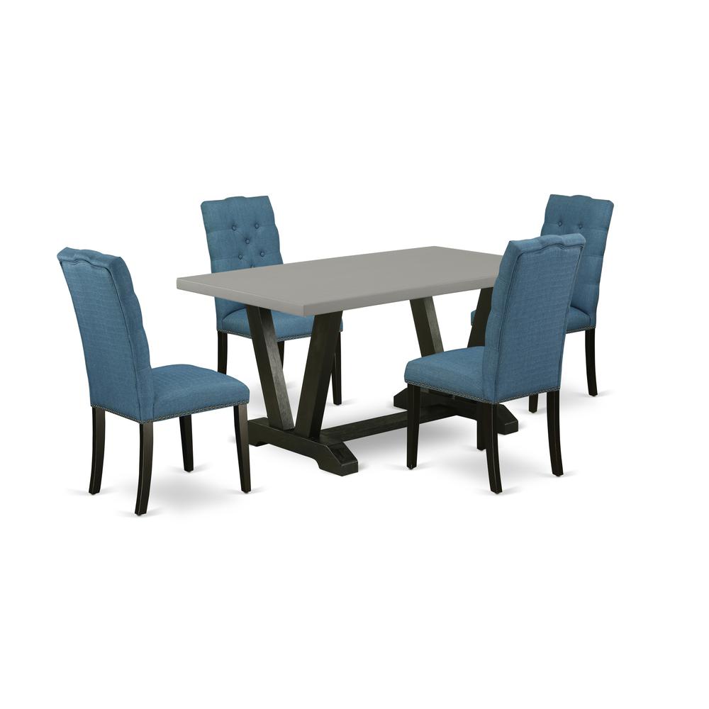 5-Piece Modern An Excellent Cement Color Dining Table Top And 4 Awesome Linen Fabric Parson Chairs By East West Furniture | Dining Sets | Modishstore