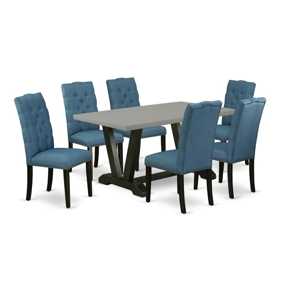 7-Piece Beautiful Rectangular Dining Room Table Set A Great Cement Color Modern Dining Table Top And 6 Beautiful Linen Fabric Parson Dining Room Chairs By East West Furniture | Dining Sets | Modishstore